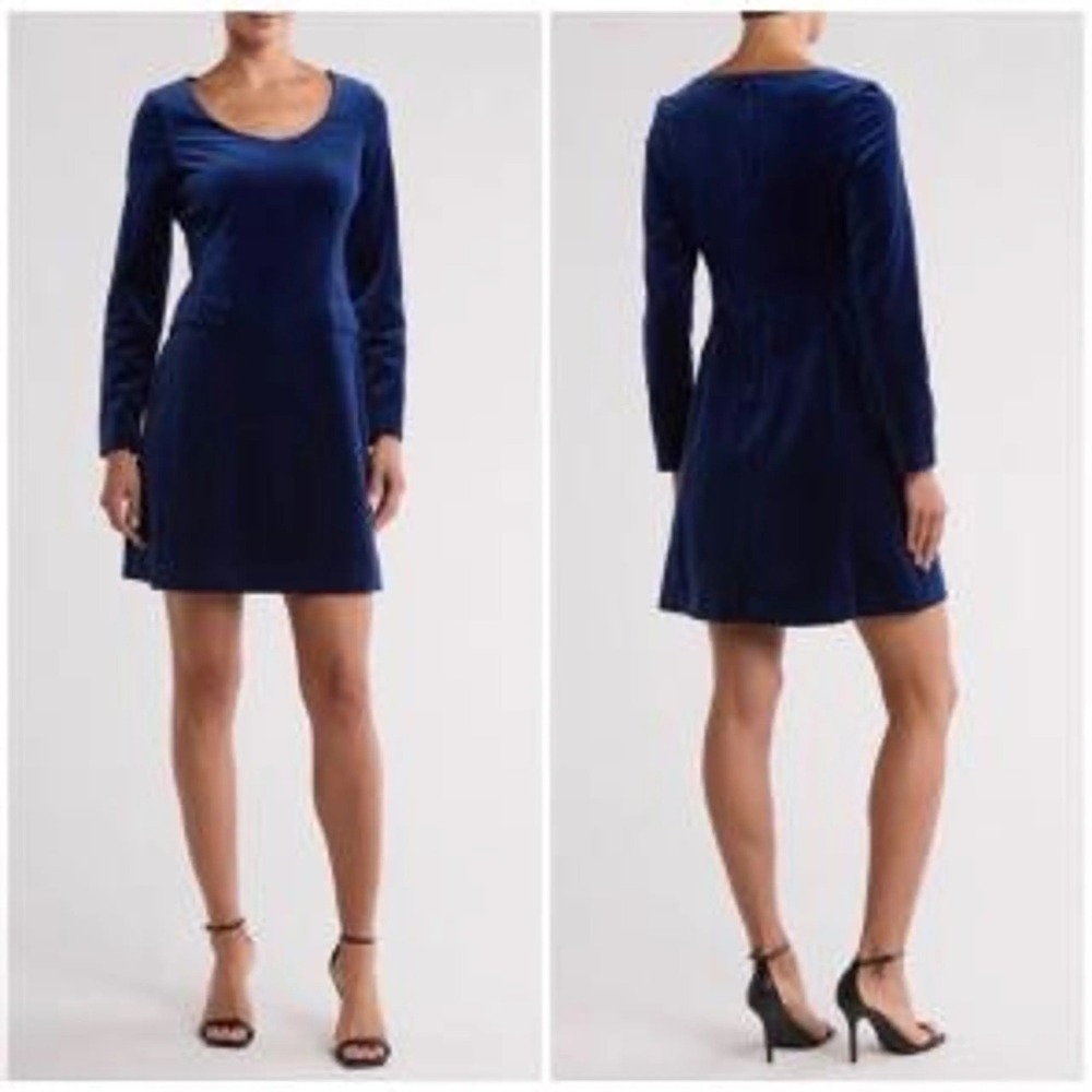 Theory Womens Navy Blue Velvet Long Sleeveโ Scoop Neck Mini Dress Size 0